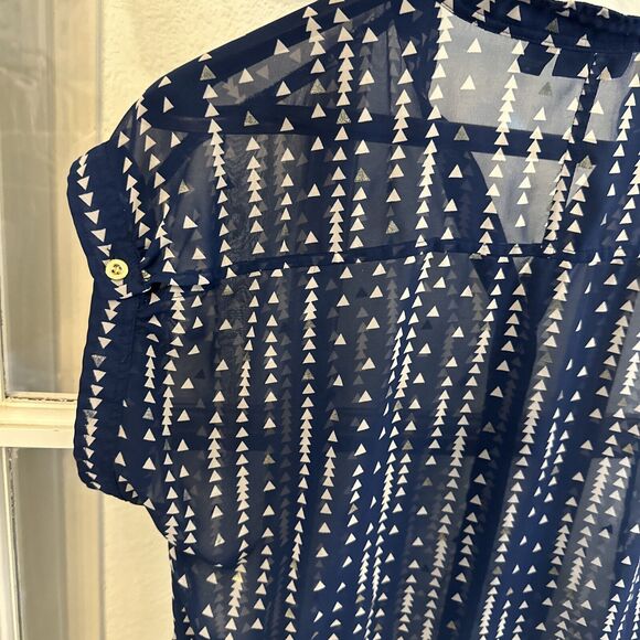 a.n.a Women's Blue Blouse Womens M Gold Accent Button Down - Picture 9 of 11